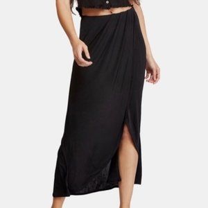 NWT Free People wrap maxi skirt elastic waist black M